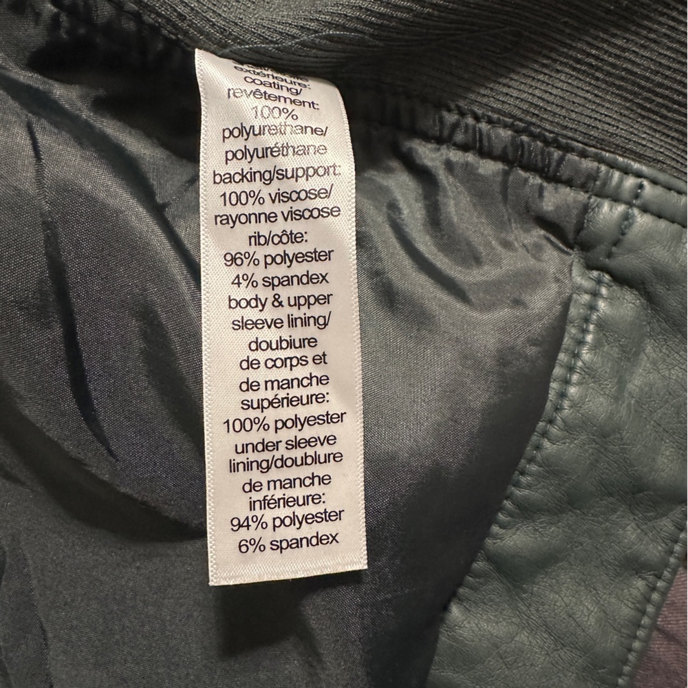 Maurice’s dark green faux leather zip up jacket with stretch sides and arms. - Picture 5 of 6